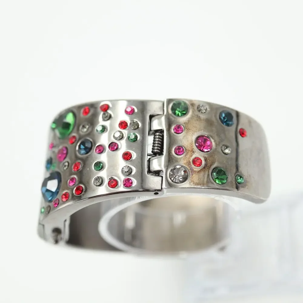 Chico's Womens Jewel Cuff Watch 32mm Blue Green Pink Gems Bangle w New Battery